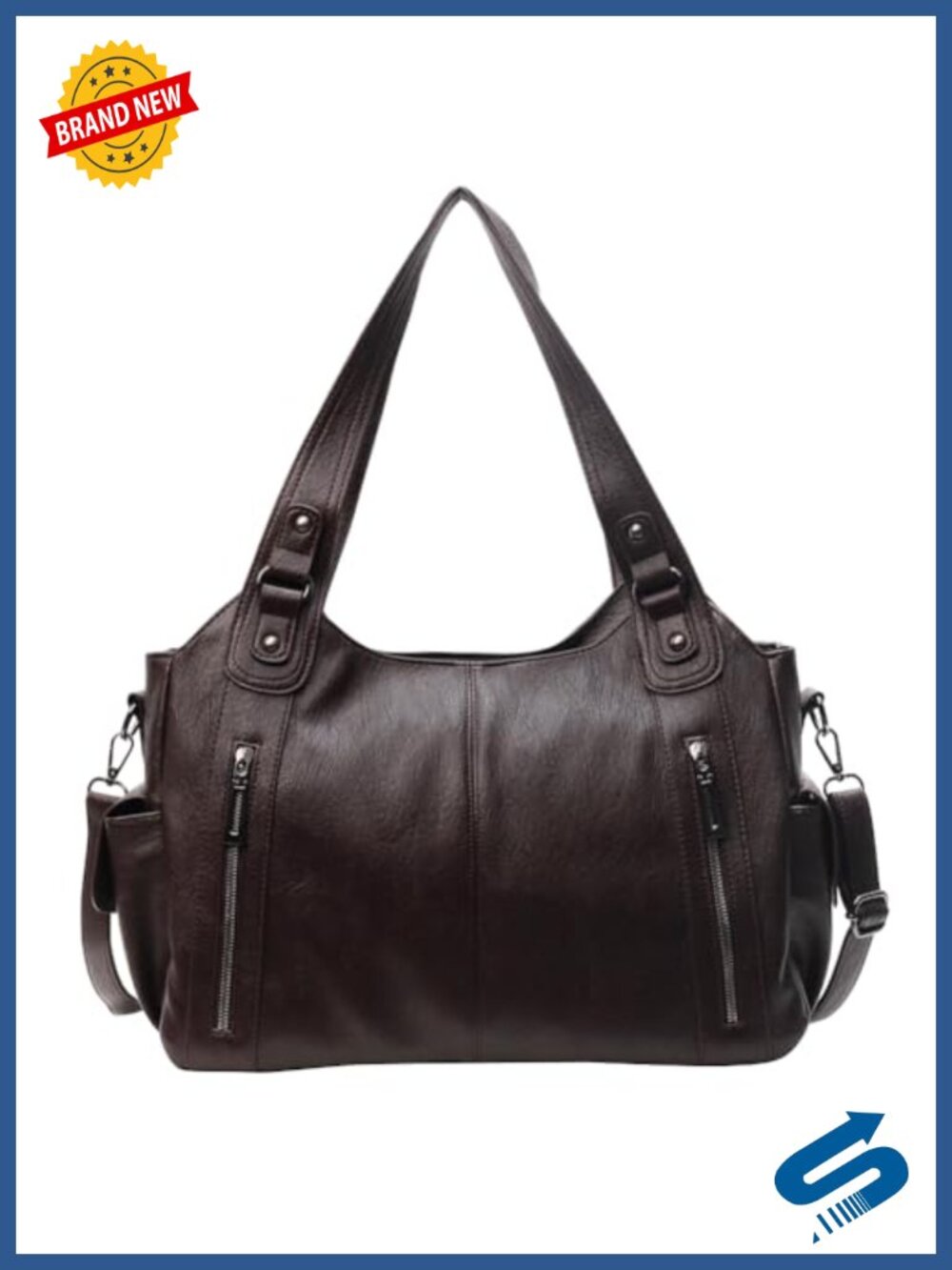 Punk Style Tote Bag Faux Leather Hobo with Adjustable Strap Large Capacity
